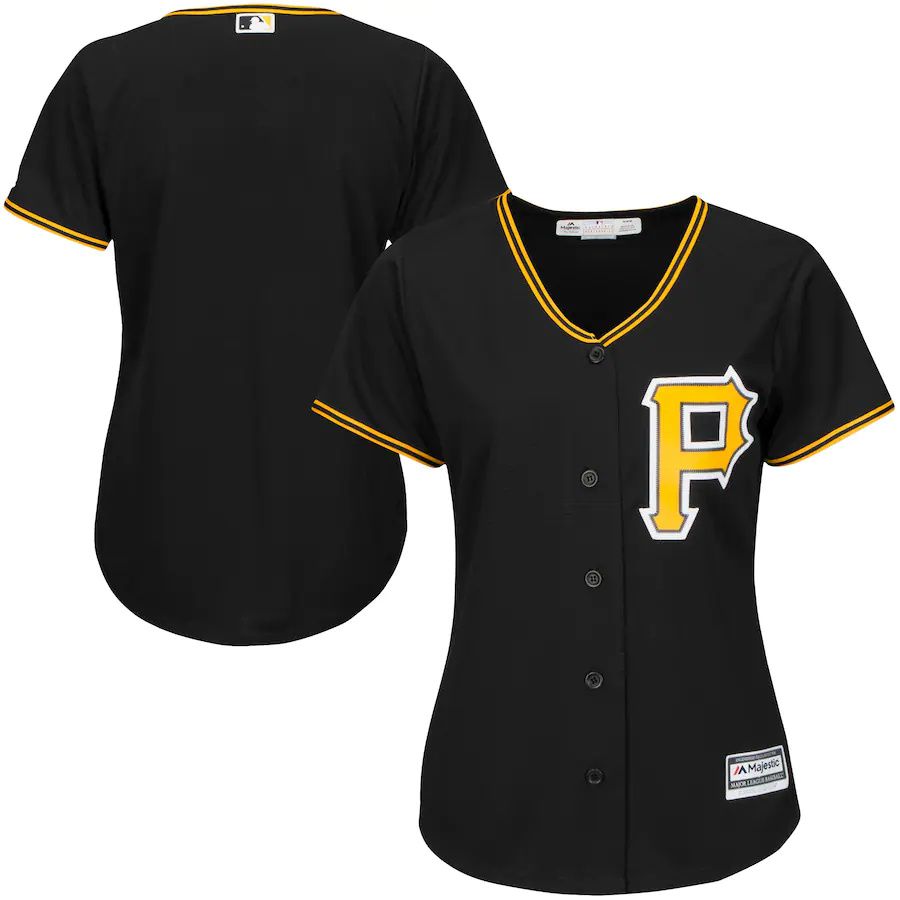 Cheap Womens Pittsburgh Pirates Majestic Black Alternate Plus Size Replica Cool Base Team MLB Jerseys